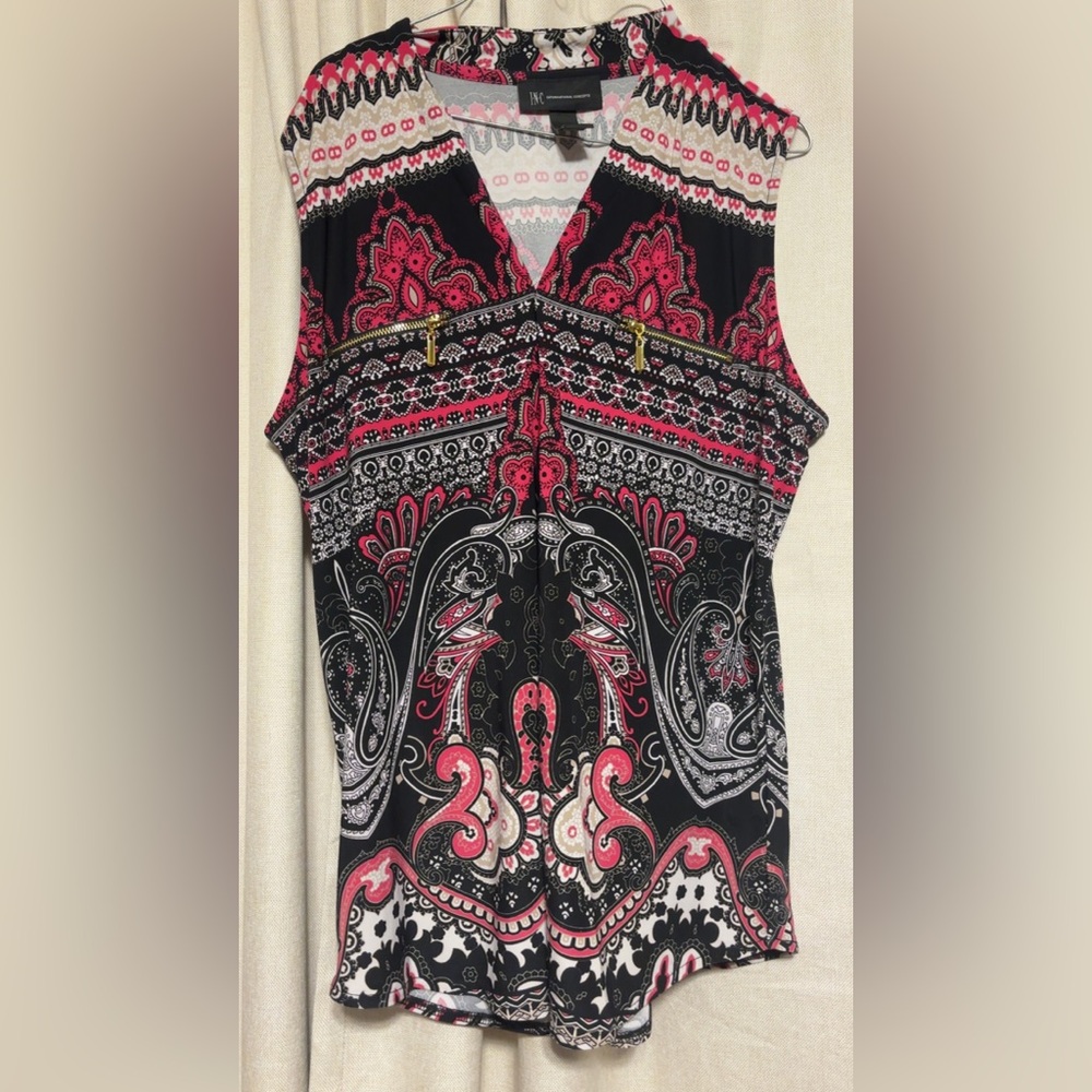 INC International Concepts Pink and Black Patterned Blouse